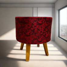 Load image into Gallery viewer, Bohemian Home Round Utility Padded Stool/ Ottoman Natural Finish - 4 Leg, Maroon Texture