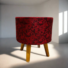 Load image into Gallery viewer, Bohemian Home Round Utility Padded Stool/ Ottoman Natural Finish - 4 Leg, Maroon Texture