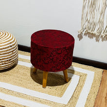 Load image into Gallery viewer, Bohemian Home Round Utility Padded Stool/ Ottoman Natural Finish - 4 Leg, Maroon Texture