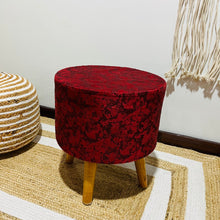 Load image into Gallery viewer, Bohemian Home Round Utility Padded Stool/ Ottoman Natural Finish - 4 Leg, Maroon Texture