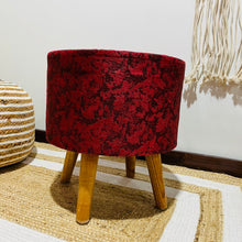 Load image into Gallery viewer, Bohemian Home Round Utility Padded Stool/ Ottoman Natural Finish - 4 Leg, Maroon Texture