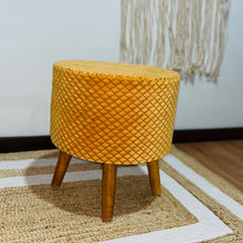 Load image into Gallery viewer, Bohemian Home Round Utility Padded Stool/ Ottoman Natural Finish - 4 Leg, Golden Textured