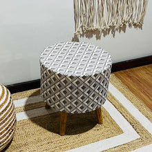 Load image into Gallery viewer, Bohemian Home Round Utility Padded Stool/ Ottoman Natural Finish - 4 Leg, White Texture