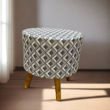 Load image into Gallery viewer, Bohemian Home Round Utility Padded Stool/ Ottoman Natural Finish - 4 Leg, White Texture