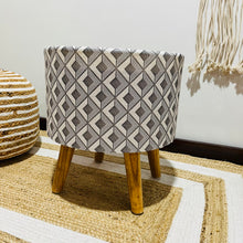 Load image into Gallery viewer, Bohemian Home Round Utility Padded Stool/ Ottoman Natural Finish - 4 Leg, White Texture