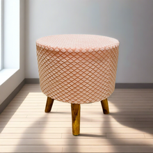 Load image into Gallery viewer, Bohemian Home Round Utility Padded Stool/ Ottoman Natural Finish - 4 Leg, Pink