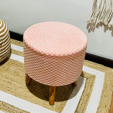 Load image into Gallery viewer, Bohemian Home Round Utility Padded Stool/ Ottoman Natural Finish - 4 Leg, Pink