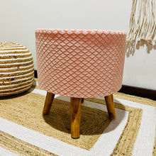 Load image into Gallery viewer, Bohemian Home Round Utility Padded Stool/ Ottoman Natural Finish - 4 Leg, Pink