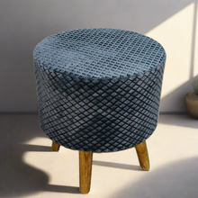 Load image into Gallery viewer, Bohemian Home Round Utility Padded Stool/ Ottoman Natural Finish - 4 Leg, Gray