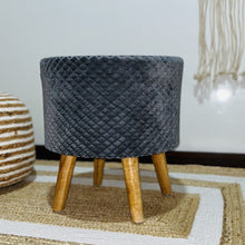 Load image into Gallery viewer, Bohemian Home Round Utility Padded Stool/ Ottoman Natural Finish - 4 Leg, Gray