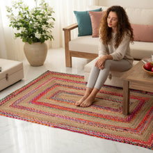 Load image into Gallery viewer, Braided Natural Jute & Multi Cotton Collection Classic Hand Woven Area carpet