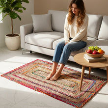 Load image into Gallery viewer, Braided Natural Jute & Multi Cotton Collection Classic Hand Woven Area carpet