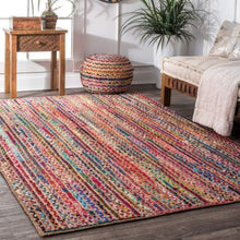 Load image into Gallery viewer, Braided Natural Jute With Multi Cotton Area Rug
