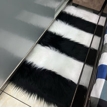 Load image into Gallery viewer, Black & White Bedside Faux Fur Runner, Luxury Fluffy Runner