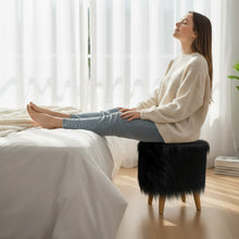 Load image into Gallery viewer, Bohemian Home Round Utility Padded Stool/ Ottoman Natural Finish - 4 Leg, Black Faux Fur