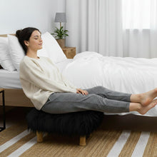 Load image into Gallery viewer, Small Chowki/Stool Square Utility Padded Natural Finish - Black Faux Fur (4-Leg)