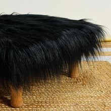 Load image into Gallery viewer, Small Chowki/Stool Square Utility Padded Natural Finish - Black Faux Fur (4-Leg)