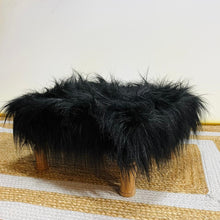 Load image into Gallery viewer, Small Chowki/Stool Square Utility Padded Natural Finish - Black Faux Fur (4-Leg)