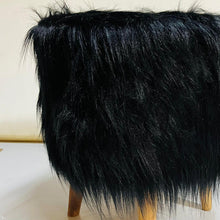 Load image into Gallery viewer, Bohemian Home Round Utility Padded Stool/ Ottoman Natural Finish - 4 Leg, Black Faux Fur
