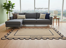 Load image into Gallery viewer, Braided Black Cotton with Natural Jute Pattern Area Rug/Mat/Carpet