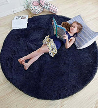 Load image into Gallery viewer, Blue Plain - Premium Round Shaggy Rug