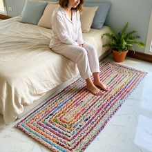 Load image into Gallery viewer, Multi color Braided Natural Jute & Multi Cotton Bedside Runner