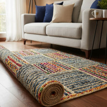 Load image into Gallery viewer, Braided Multicolor Cotton with Denim Jute Box Pattern Area Rug/Mat/Carpet