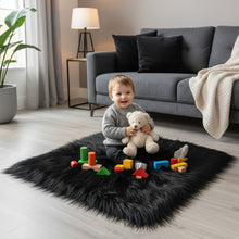 Load image into Gallery viewer, Black Faux Fur Mat, Luxury Fluffy Area Rug - 2x2 feet