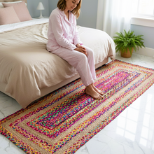 Load image into Gallery viewer, Braided Natural Jute with Multi Cotton Collection Hand Woven Area Rug