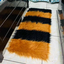 Load image into Gallery viewer, Black & Golden Bedside Faux Fur Runner, Luxury Fluffy Runner