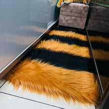 Load image into Gallery viewer, Black & Golden Bedside Faux Fur Runner, Luxury Fluffy Runner