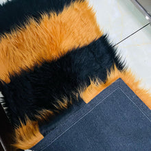 Load image into Gallery viewer, Black & Golden Bedside Faux Fur Runner, Luxury Fluffy Runner