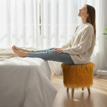 Load image into Gallery viewer, Bohemian Home Round Utility Padded Stool/ Ottoman Natural Finish - 4 Leg, Golden Faux Fur