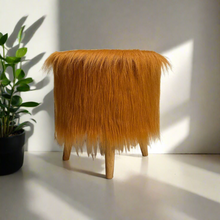 Load image into Gallery viewer, Bohemian Home Round Utility Padded Stool/ Ottoman Natural Finish - 4 Leg, Golden Faux Fur