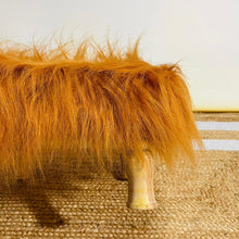 Load image into Gallery viewer, Small Chowki/Stool Square Utility Padded Natural Finish - Golden Faux Fur (4-Leg)