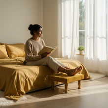 Load image into Gallery viewer, Small Chowki/Stool Square Utility Padded Natural Finish - Golden (4-Leg)