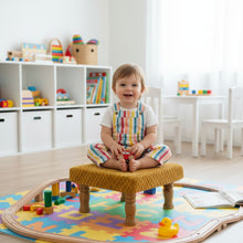 Load image into Gallery viewer, Small Chowki/Stool Square Utility Padded Natural Finish - Golden (4-Leg)