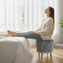 Load image into Gallery viewer, Bohemian Home Round Utility Padded Stool/ Ottoman Natural Finish - 4 Leg, Gray Faux Fur