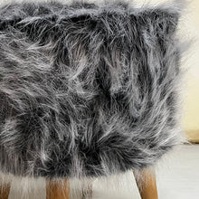Load image into Gallery viewer, Bohemian Home Round Utility Padded Stool/ Ottoman Natural Finish - 4 Leg, Gray Faux Fur