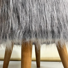 Load image into Gallery viewer, Bohemian Home Round Utility Padded Stool/ Ottoman Natural Finish - 4 Leg, Gray Faux Fur