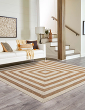 Load image into Gallery viewer, Square Border Braided Natural Rug Hand Woven Jute/Rug - White, Beige