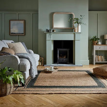 Load image into Gallery viewer, Square Border Braided Natural Rug Hand Woven Jute/Rug - Black, Beige