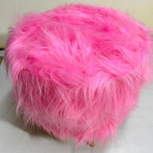 Load image into Gallery viewer, Bohemian Home Round Utility Padded Stool/ Ottoman Natural Finish - 4 Leg, Pink Faux Fur