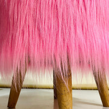 Load image into Gallery viewer, Bohemian Home Round Utility Padded Stool/ Ottoman Natural Finish - 4 Leg, Pink Faux Fur