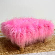 Load image into Gallery viewer, Small Chowki/Stool Square Utility Padded Natural Finish - Pink Faux Fur (4-Leg)