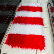 Load image into Gallery viewer, Red & White Bedside Faux Fur Runner, Luxury Fluffy Runner