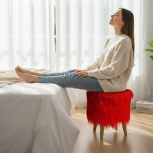 Load image into Gallery viewer, Bohemian Home Round Utility Padded Stool/ Ottoman Natural Finish - 4 Leg, Red Faux Fur