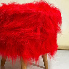 Load image into Gallery viewer, Bohemian Home Round Utility Padded Stool/ Ottoman Natural Finish - 4 Leg, Red Faux Fur