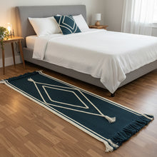 Load image into Gallery viewer, Luxurious Microfiber Braided Runner White with Blue - 2 Feet x 5 Feet