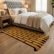 Load image into Gallery viewer, Luxurious Microfiber Geometric Braided Runner Mustard & Black - 2 Feet x 5 Feet